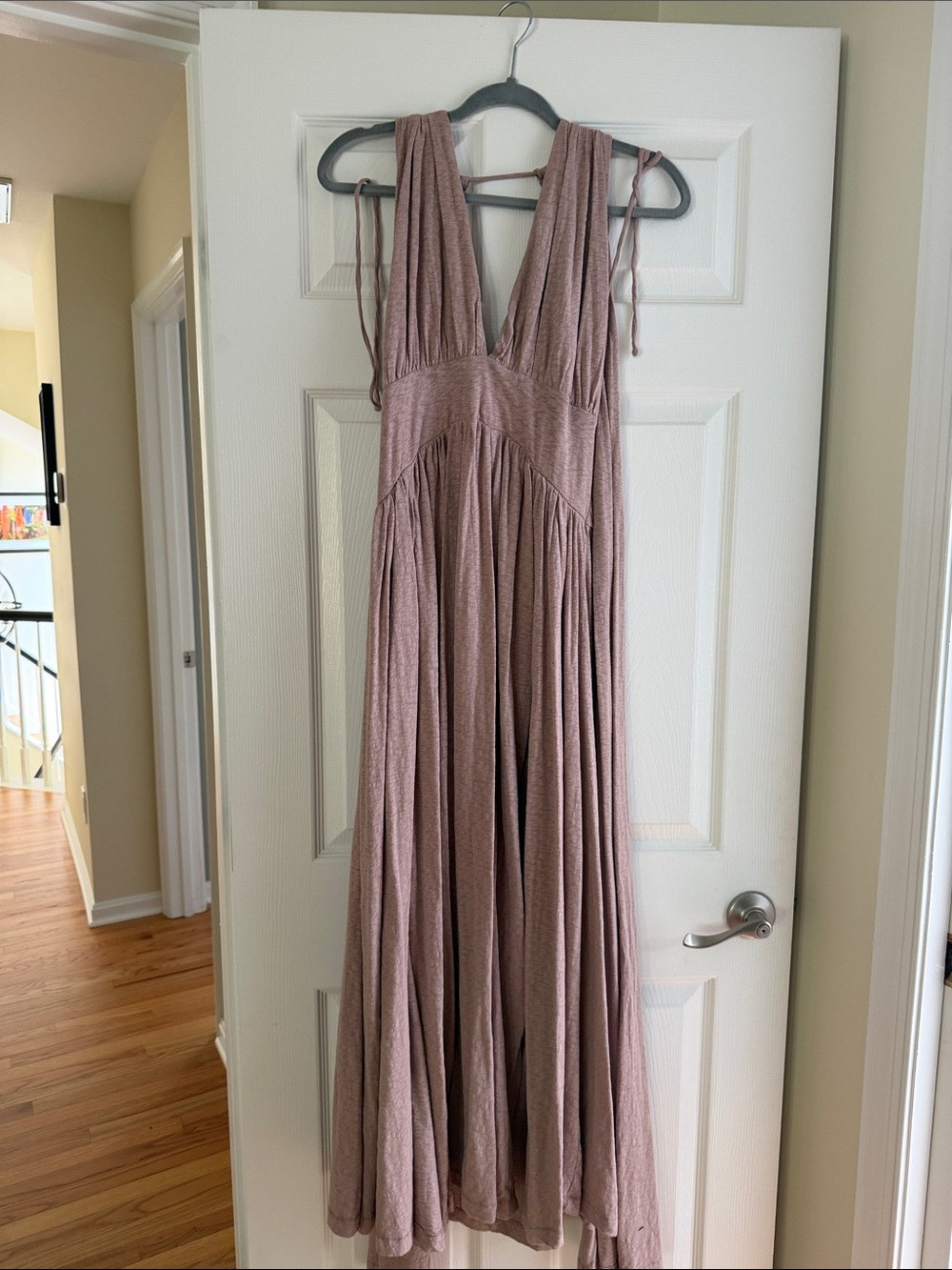 Free People Dusty Rose Maxi Dress with V-Neck and Tie Straps